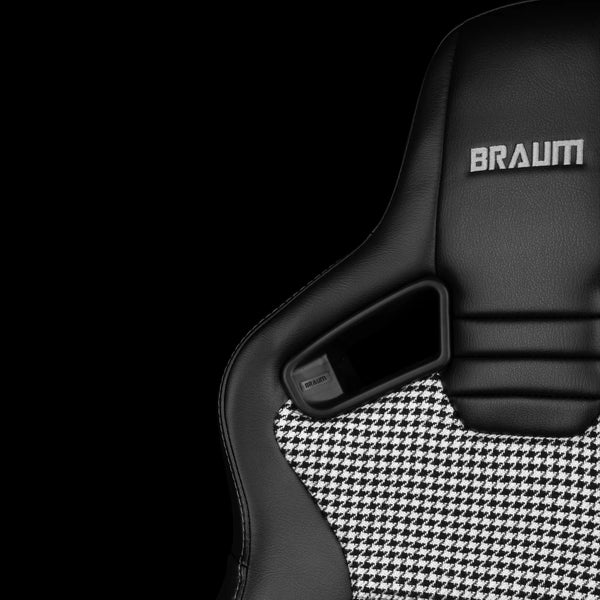Braum Racing ELITE V2 Series Sport Reclinable Seats PAIR - Black Leatherette / Houndstooth Fabric