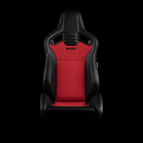 Braum Racing ELITE V2 Series Sport Reclinable Seats PAIR - Black Leatherette / Red Fabric