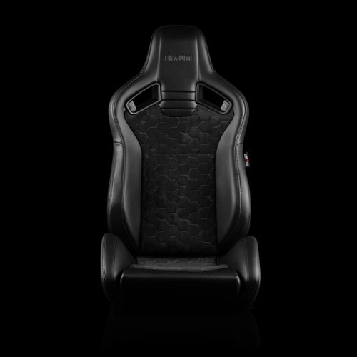 Braum Racing ELITE V2 Series Sport Reclinable Seats PAIR - Black Leatherette / Honeycomb Suede / Grey Stitching