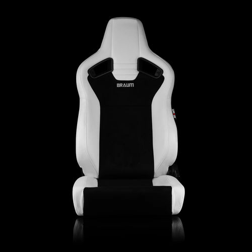 Braum Racing ELITE V2 Series Sport Reclinable Seats PAIR - White Leatherette / Black Suede / Low Bolster Version