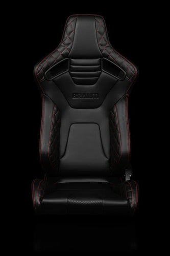 BRAUM ELITE-X Series Sport Reclinable Seats - Pair - Black Diamond (Red Stitching)