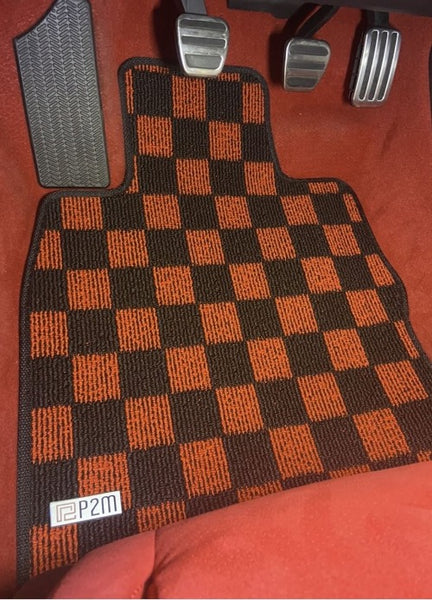 Phase 2 Motortrend (P2M) Front & Rear Red Checkered Flag Carpet Floor Mats - Honda Civic FL5 Type-R (2022+)