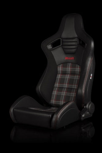 BRAUM Racing Elite S Reclining Bucket Seats Pair - Black & Red Plaid - Universal