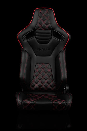 Braum Racing Elite-X Series Sport Reclinable Seats - Black w/ Double Red Stitching - Pair