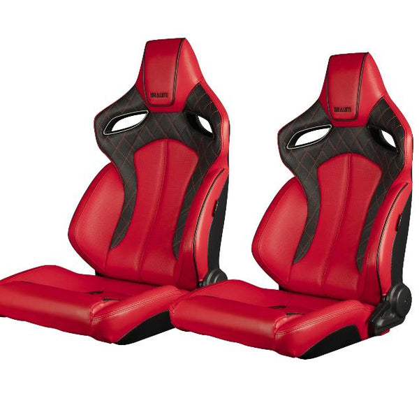 Braum Racing Orue Series Recline-able Racing Seat - Red Leather - PAIR