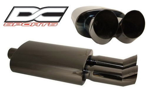 DC Sports Bolt-On Omega Black Chrome Steel Exhaust Muffler w/ Tip - 2.5" In 3" Out Universal