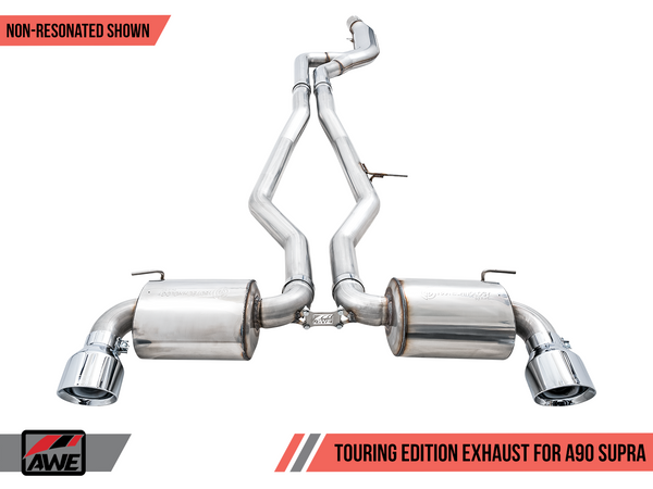 AWE Resonated Touring Edition Cat-Back Exhaust System - 5in Chrome Silver Tips - Toyota GR Supra A90 (2020+)
