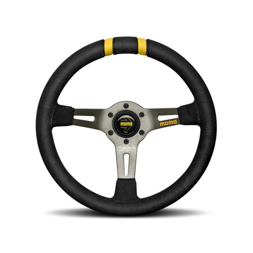 MOMO Racing Mod. Drift - 330MM - Black Suede / Brushed Anthracite Anodized / Dual Yellow Stripes