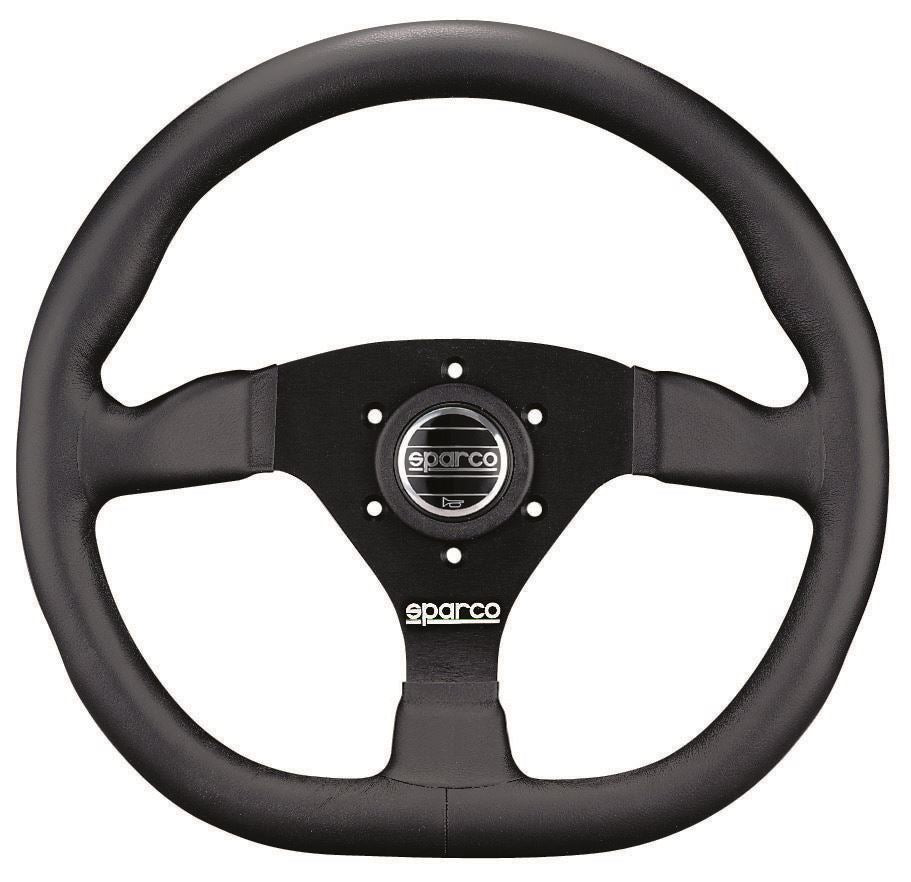 Sparco L360 Steering Wheel 330mm - Black Leather Flat Dish w/ Flat Bottom