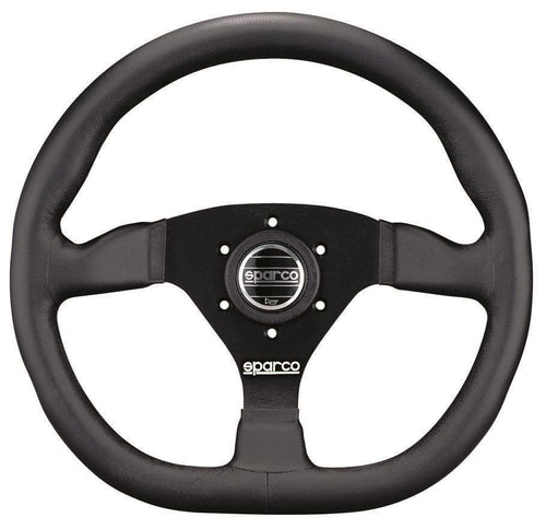 Sparco L360 Steering Wheel 330mm - Black Leather Flat Dish w/ Flat Bottom