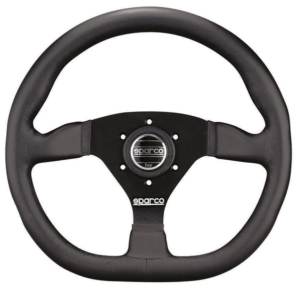 Sparco L360 Steering Wheel 330mm - Black Leather Flat Dish w/ Flat Bottom