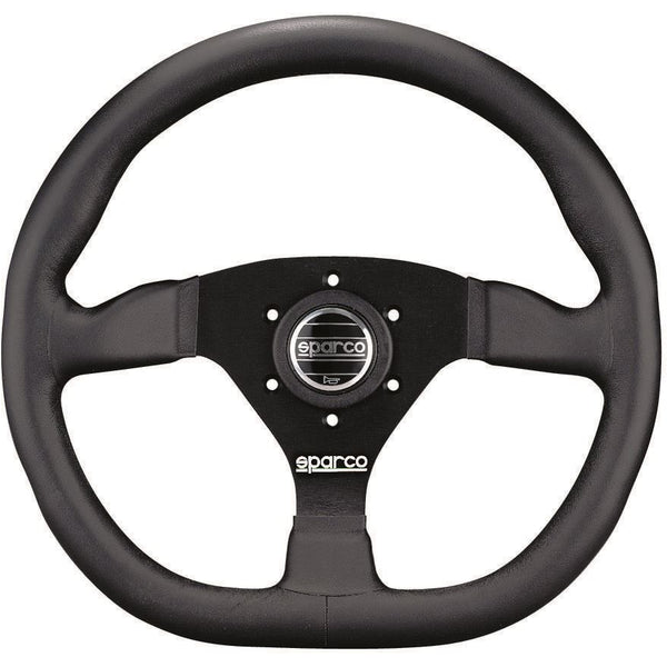 Sparco L360 Steering Wheel 330mm - Black Leather Flat Dish w/ Flat Bottom