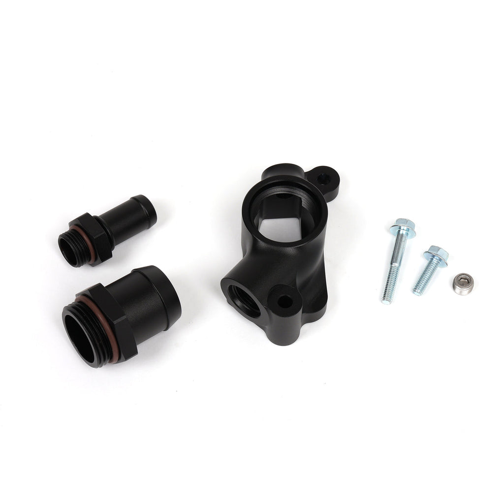 Hybrid Racing PRB RWD Coolant Port Adapter - installed orientation