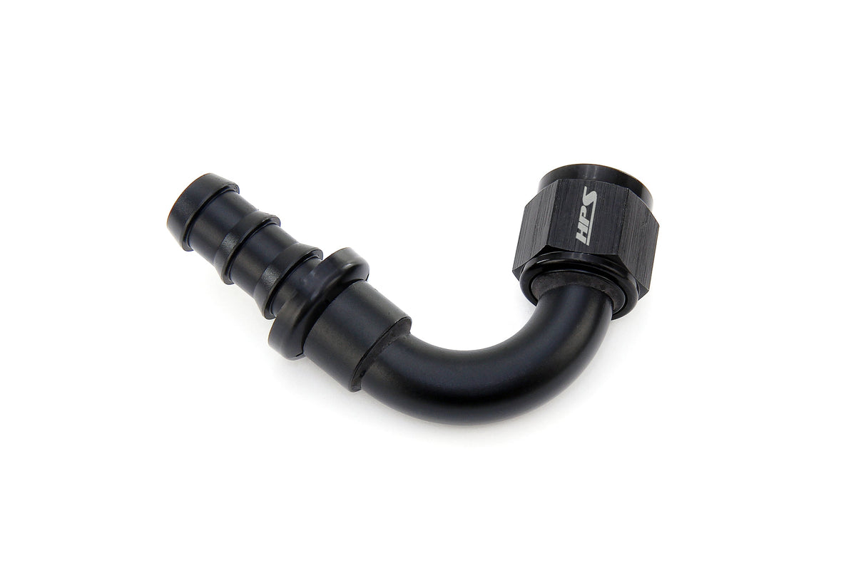 HPS Performance 120 Degree -8 Push-on Hose End to AN Female Aluminum Black
