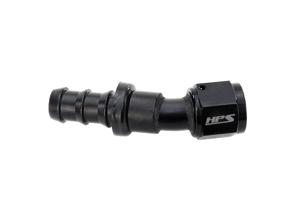 HPS Performance 30 Degree -10 Push-on Hose End to AN Female Aluminum Black