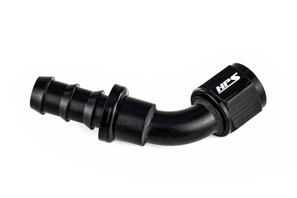 HPS Performance 60 Degree -8 Push-on Hose End to AN Female Aluminum Black
