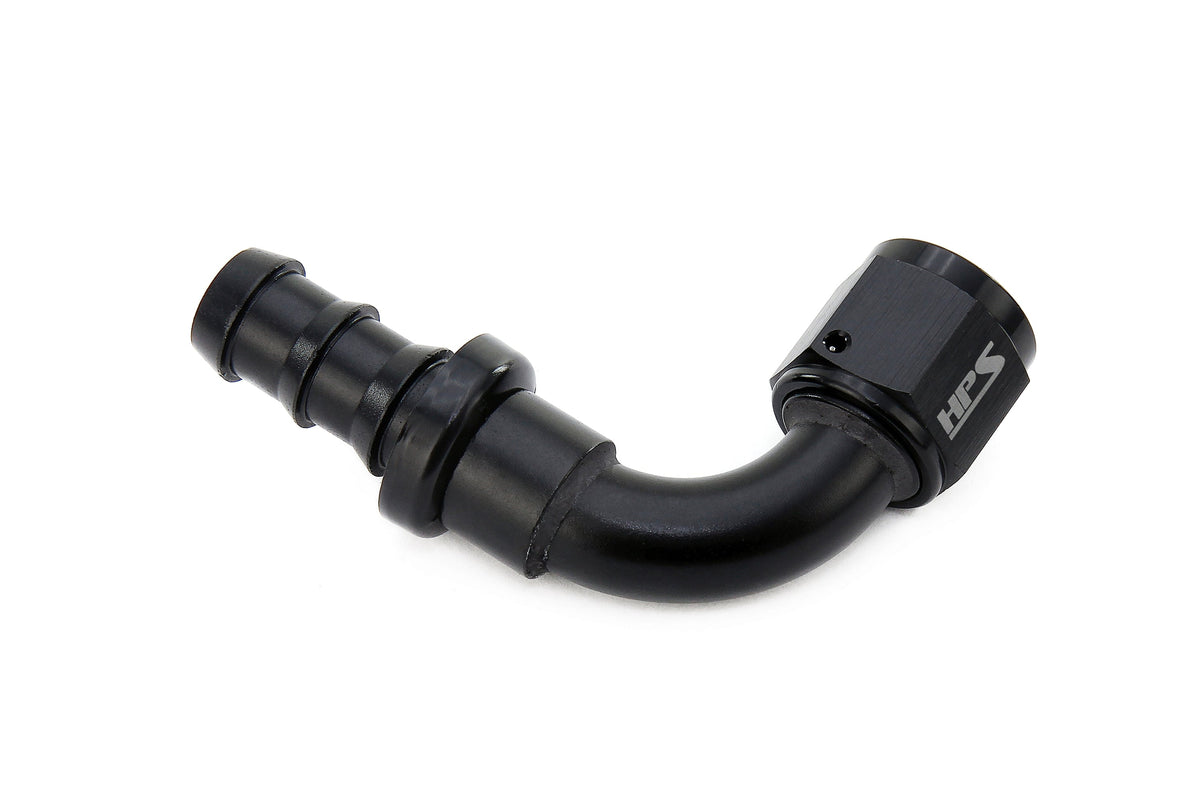 HPS Performance 90 Degree -10 Push-on Hose End to AN Female Aluminum Black