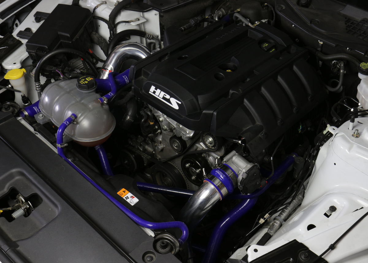 HPS Performance Intercooler Charge Pipe Kit (Cold and Hot Side) with Blue Boots (Polished) - Ford Mustang Ecoboost - (2015-2020)