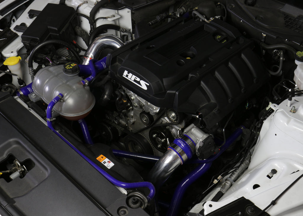 HPS Performance Intercooler Charge Pipe Kit (Cold and Hot Side) with Blue Boots, Polished, 17-102P
