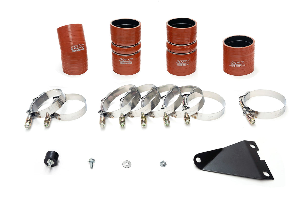 HPS Performance Hot & Cold Side Charge Pipe with Orange CAC Hose Intercooler Boots (Polished) - Ford F-250 Superduty / Ford F-350 Superduty / Ford F-450 Superduty / Ford F-550 Superduty - (2003-2007)