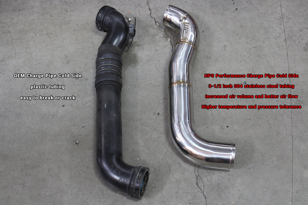 HPS Performance Stainless Steel Intercooler Charge Pipe Kit (Cold Side), Black, 17-125WB