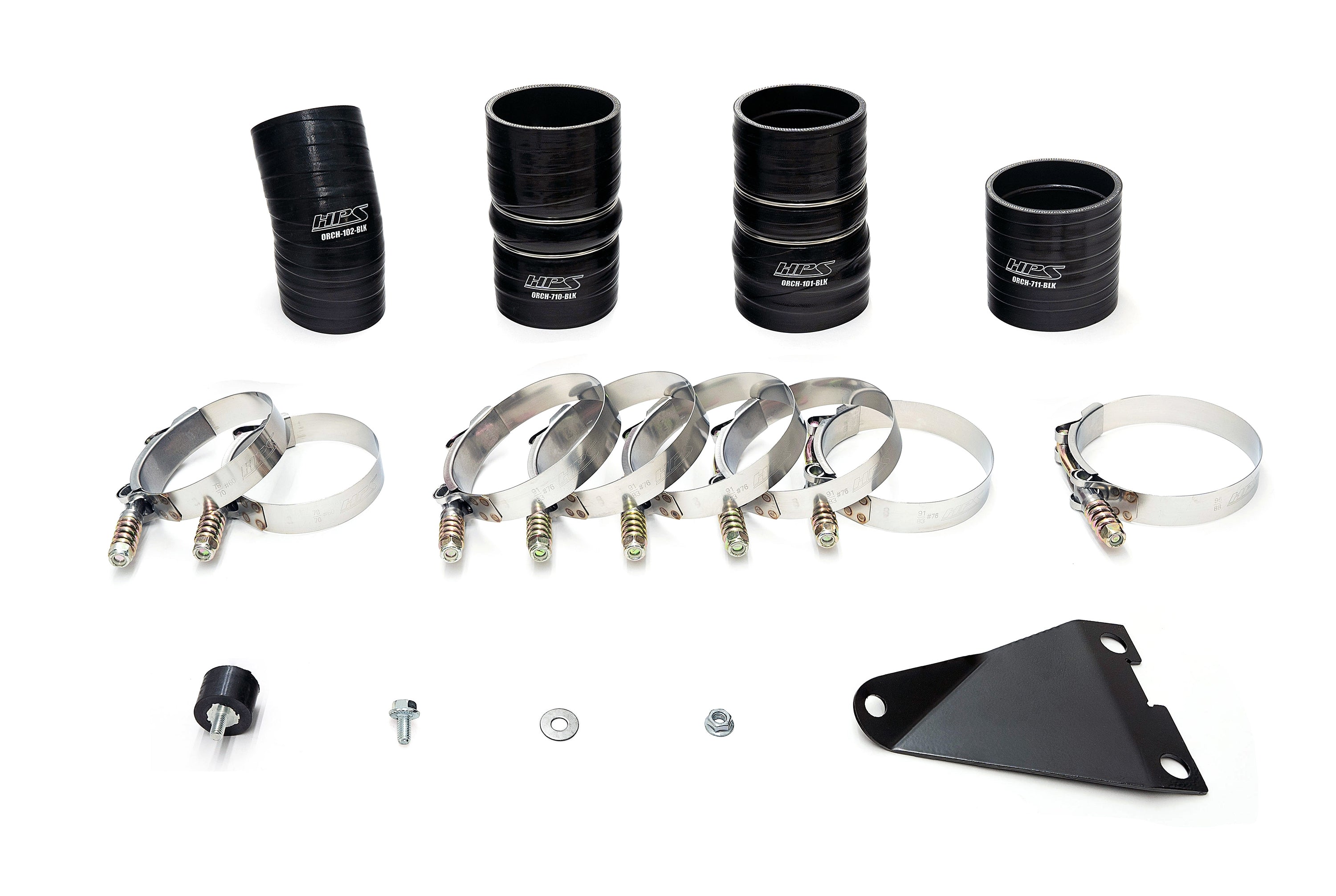 HPS Hot & Cold Side Charge Pipe with Black CAC Hose Intercooler Boots, Polished, 17-145P