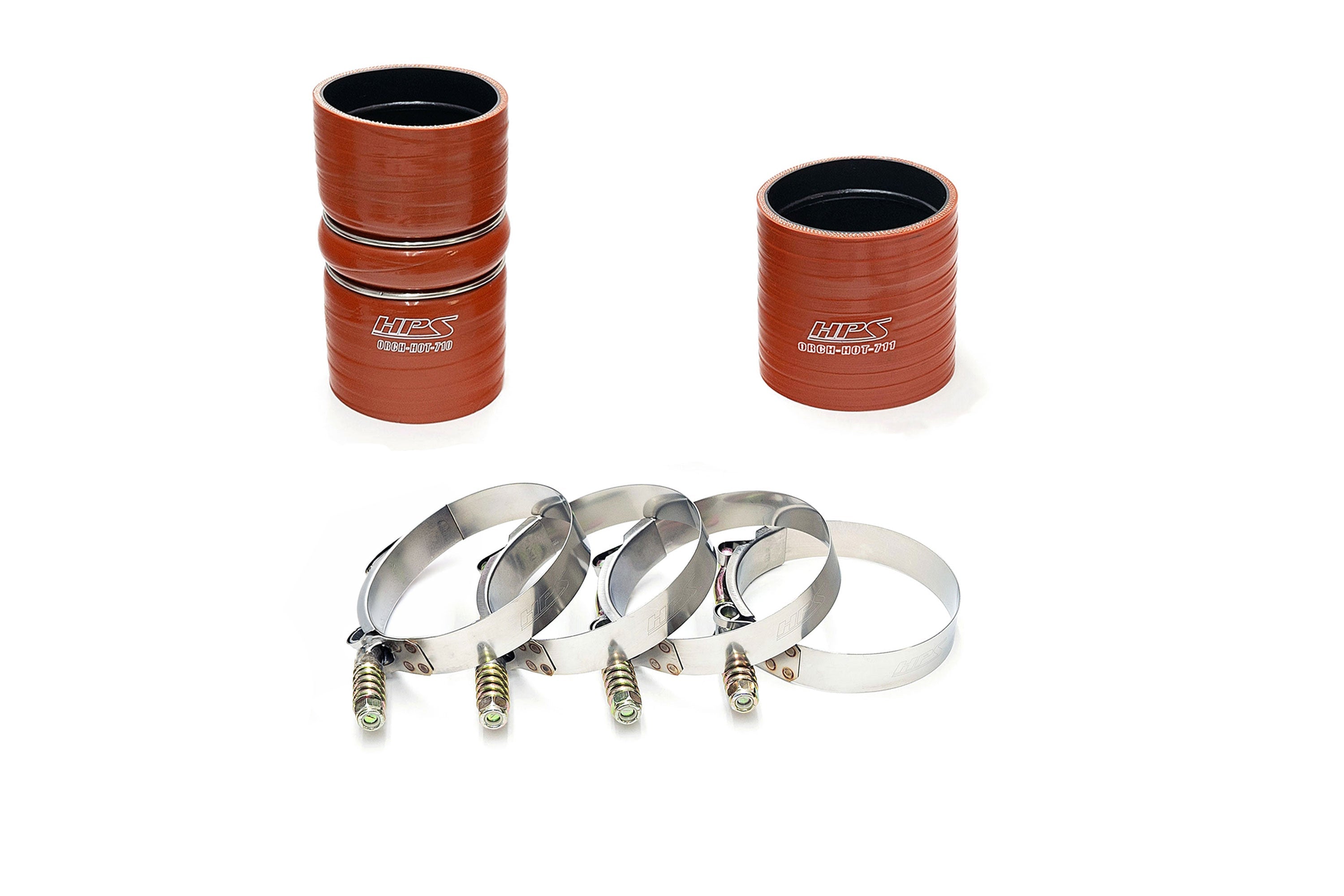 HPS Intercooler Charge Pipe (Cold Side) with Orange Boots, Polished, 17-172P