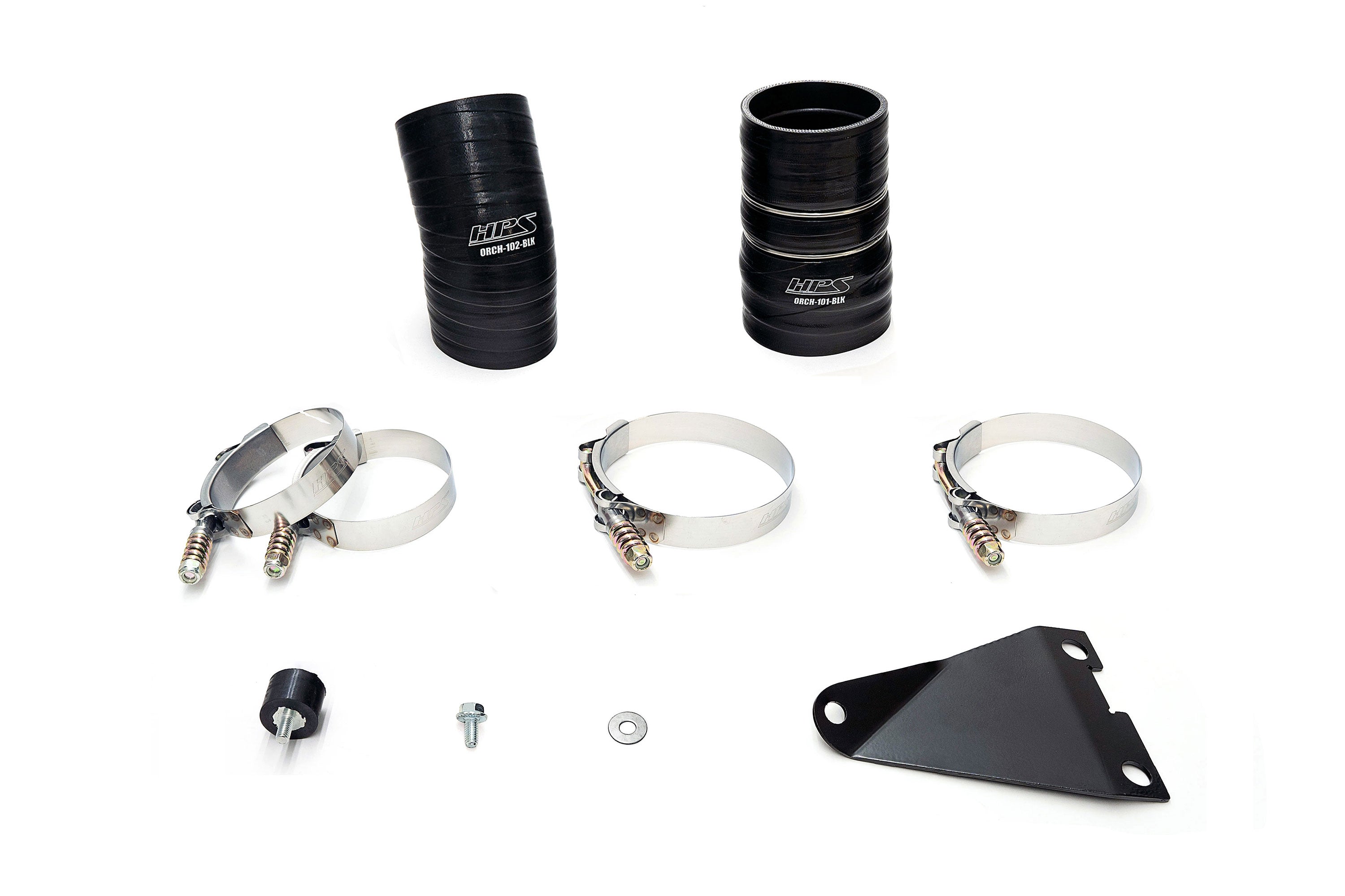 HPS Intercooler Charge Pipe (Hot Side) with Black Boots, Black, 17-173WB