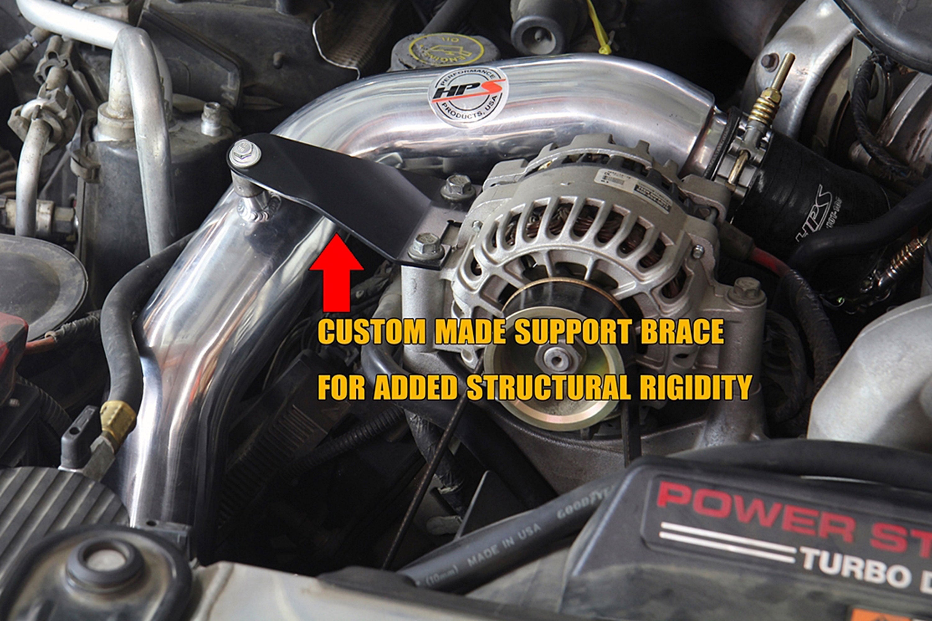 HPS Intercooler Charge Pipe (Hot Side) with Black Boots, Polished, 17-173P