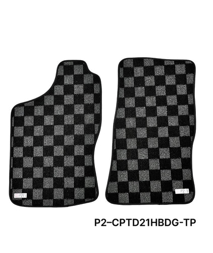 Phase 2 Motortrend (P2M) Checkered Flag Carpet Floor Mats - Nissan D21 Hardbody Pickup (1989-1994)