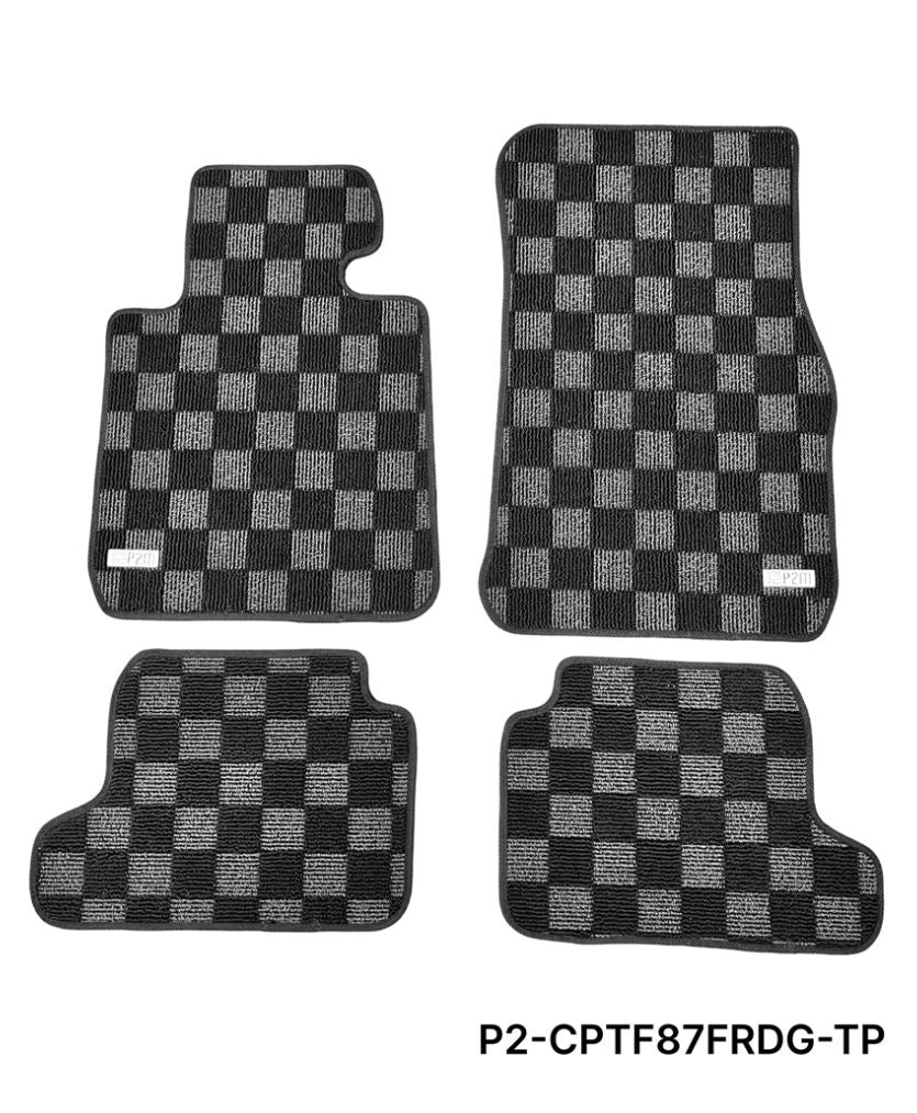 P2M Checkered Floor Mats - BMW F22 2 Series & F87 M2 - P2-CPTF87FRDG-TP