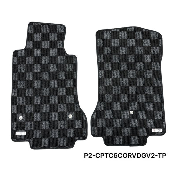 Phase 2 Motortrend (P2M) Checkered Carpet Race Floor Mats - Chevrolet C6 Corvette (2007.5-2013)