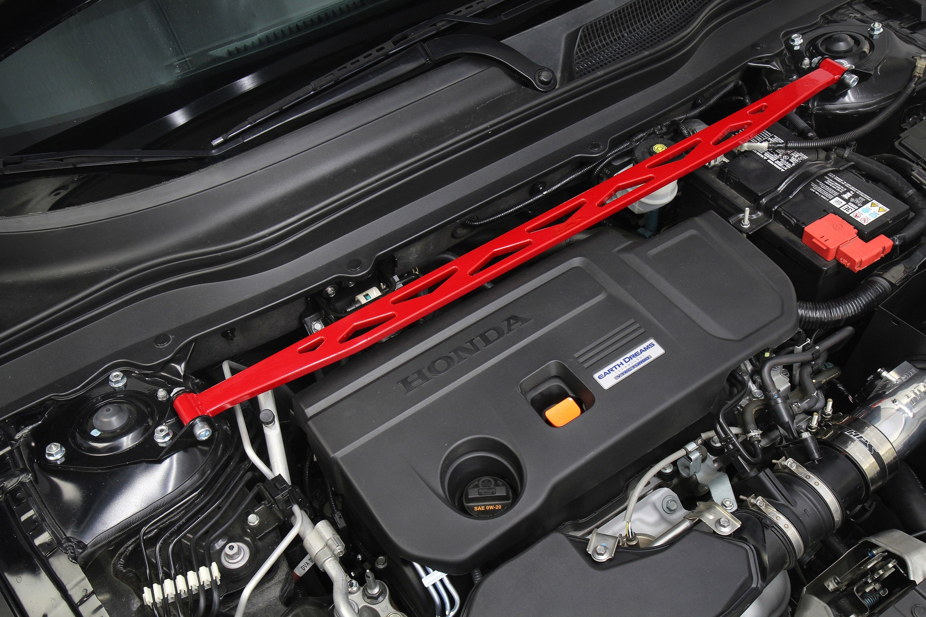 HPS Performance Aluminum Front Strut Tower Brace Bar, Red, 42-104R