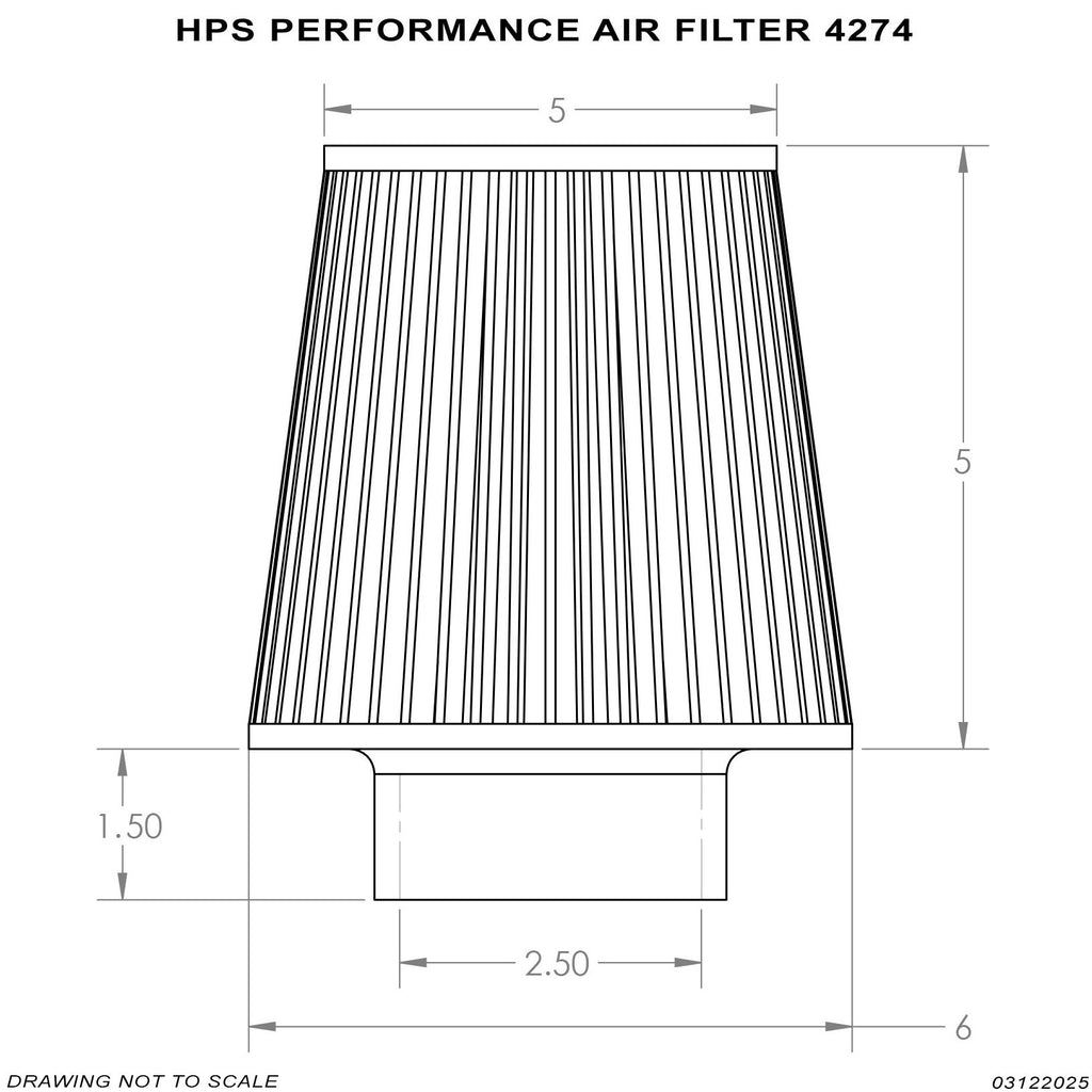 HPS Performance Red 2.5" Air Filter, 7.25" Length, 6" Base, 5" Top, HPS-4274-RED