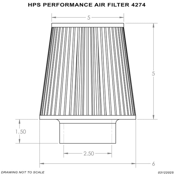 HPS Performance Air Filter 2.5" ID, 5.5" Element Length, 7-1/4" Overall Length