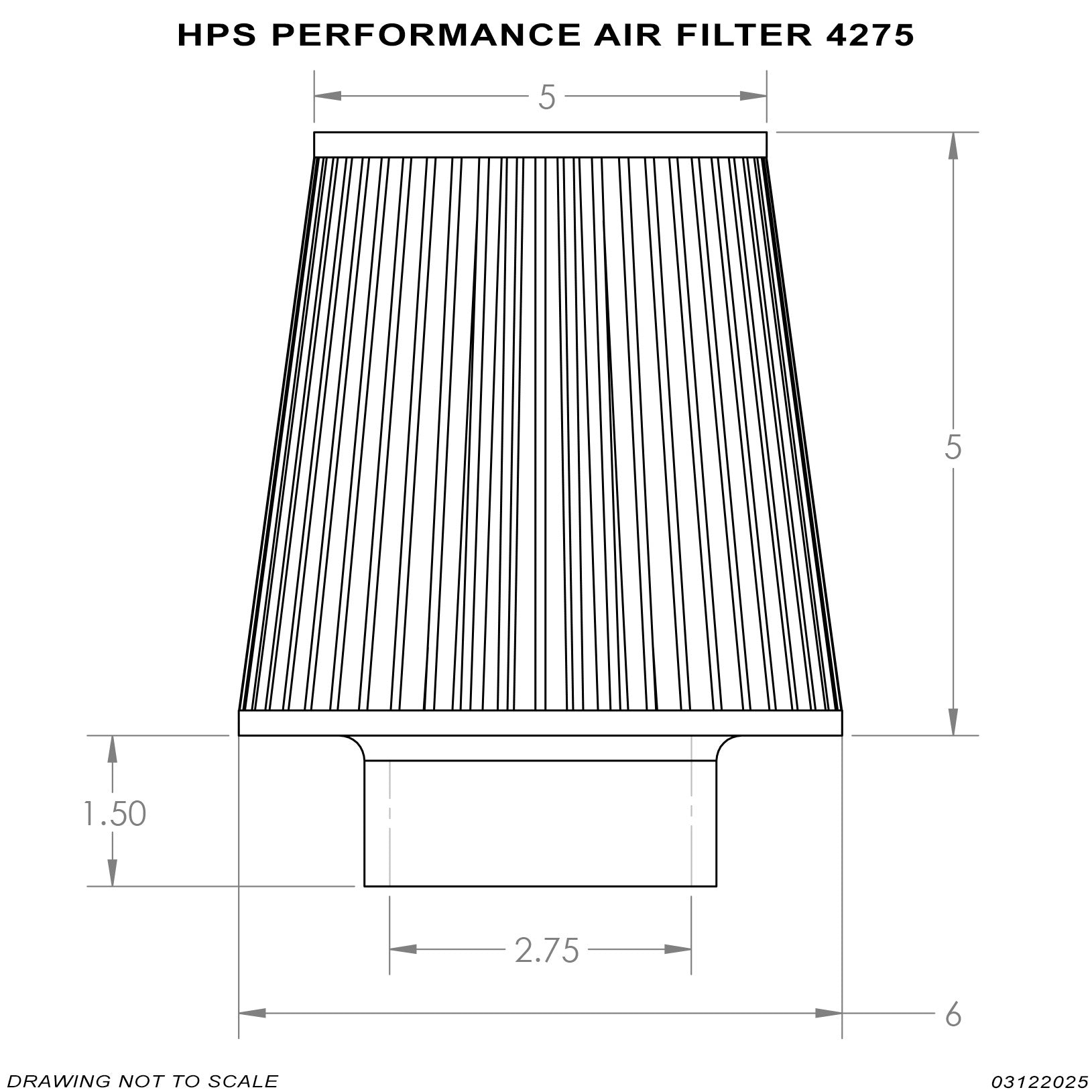 HPS Performance Red 2.75" Air Filter, 7.75" Length, 6" Base, 5" Top, HPS-4275-RED