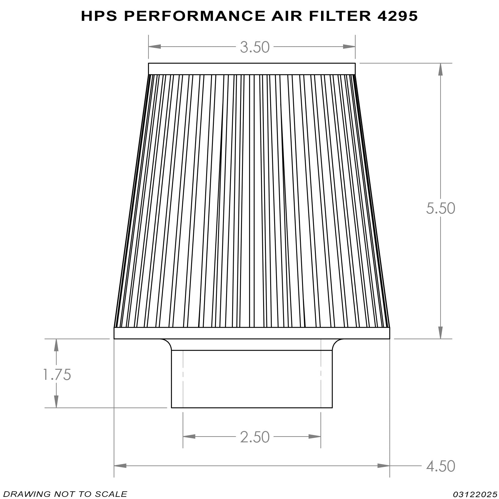 HPS Performance Air Filter 2.5" ID, 4.5" Base, 3.5" Top, 7.25" Overall Length