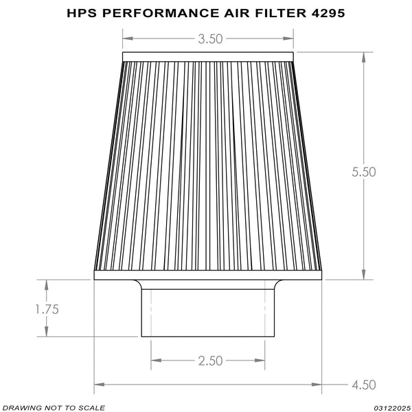HPS Performance Air Filter 2.5" ID, 4.5" Base, 3.5" Top, 7.25" Overall Length