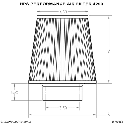 HPS Performance Air Filter 3.5" ID, 9" Element Length, 10.75" Overall Length