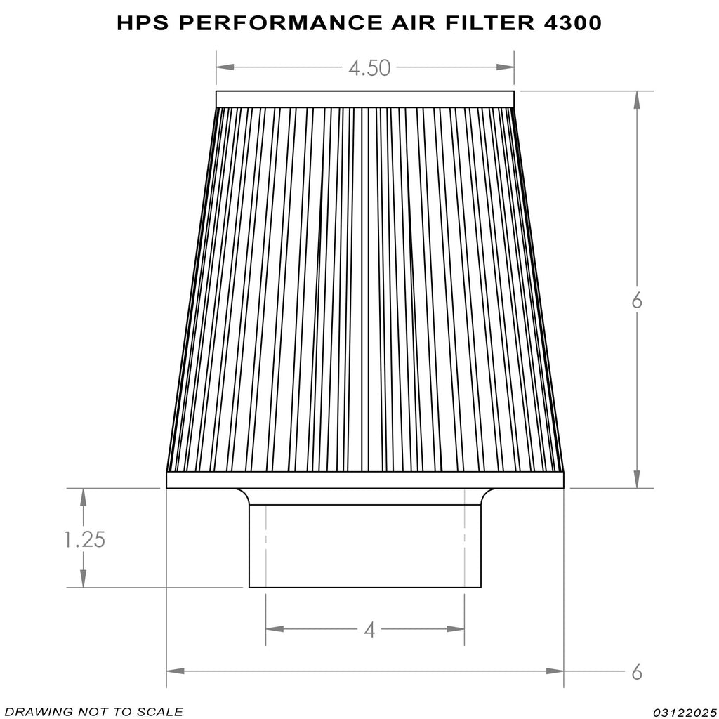 HPS Performance Air Filter 4" ID, 6" Element Length, 7.75" Overall Length