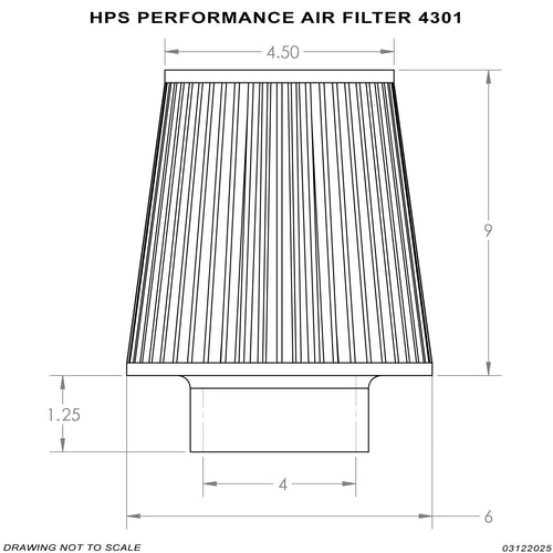 HPS Performance Air Filter 4" ID, 9" Element Length, 10.75" Overall Length