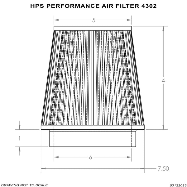 HPS Performance Red 6" Air Filter, 5" Length, 7.5" Base, 5" Top, HPS-4302-RED