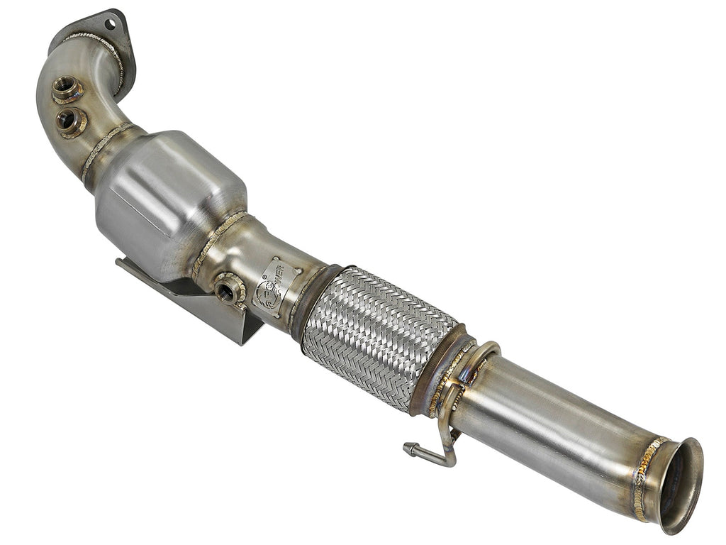 aFe Twisted Steel Down Pipe 3 IN 304 Stainless Steel w/ Cat - Ford Focus RS 2016-2018