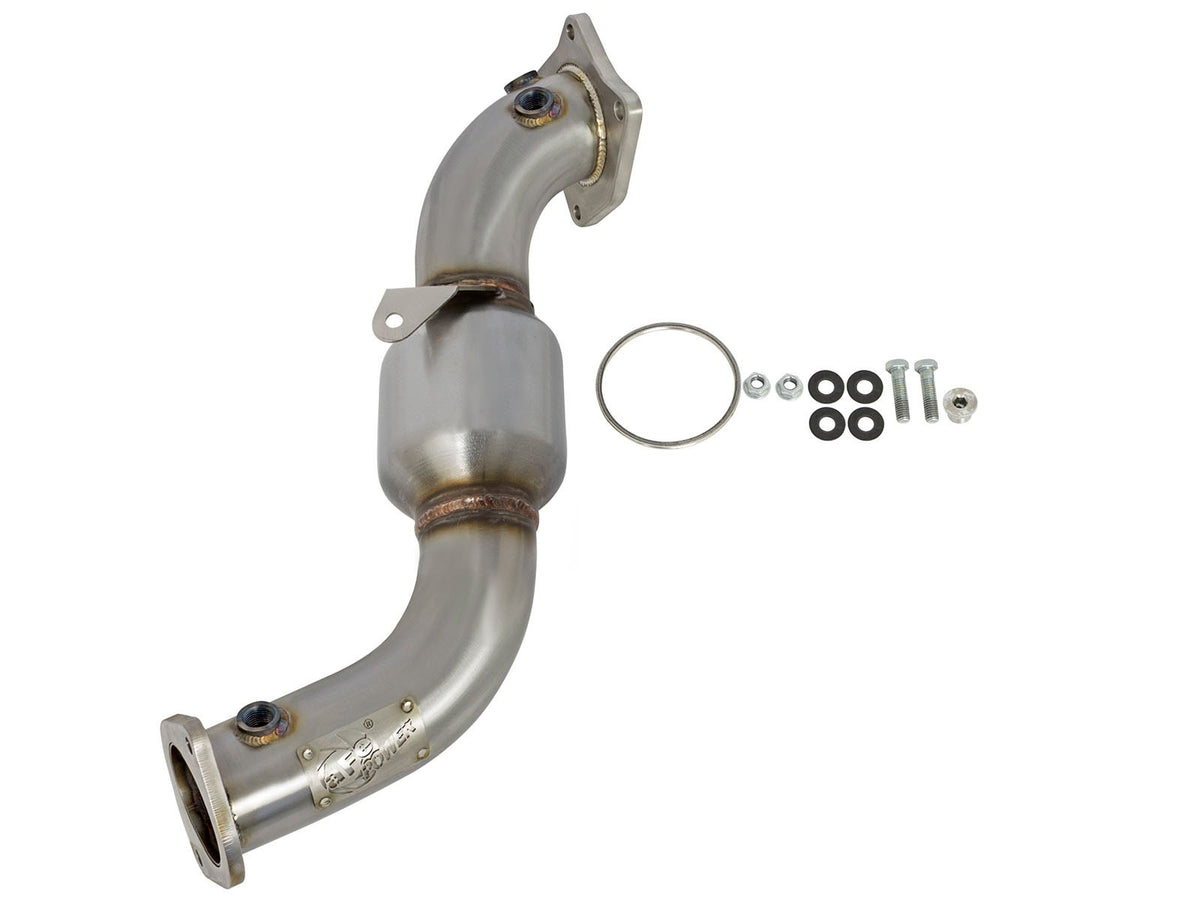 aFe Twisted Steel Down Pipe 3 IN 304 Stainless Steel w/ Cat - Cadillac ATS 2013-2019 / Chevy Camaro 2016-2019