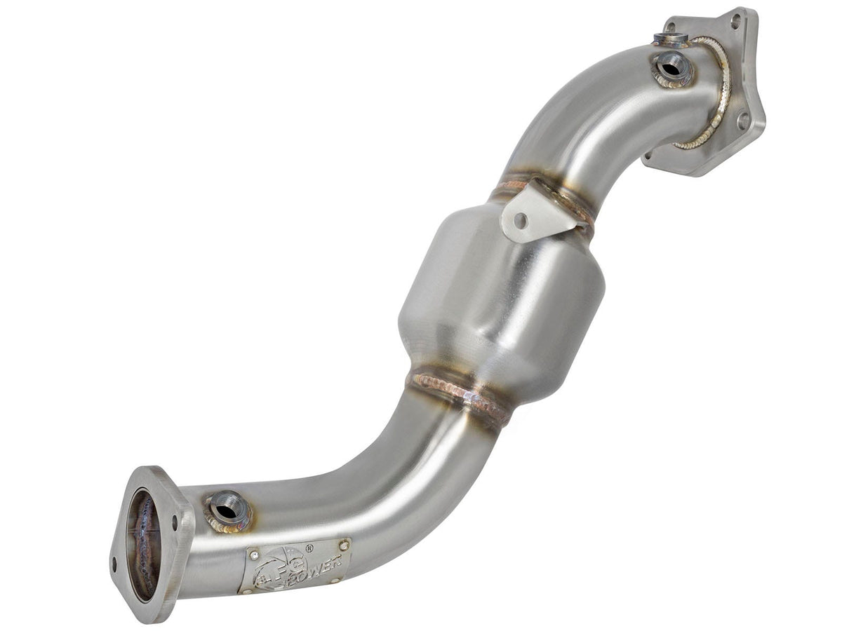 aFe Twisted Steel Down Pipe 3 IN 304 Stainless Steel w/ Cat - Cadillac ATS 2013-2019 / Chevy Camaro 2016-2019