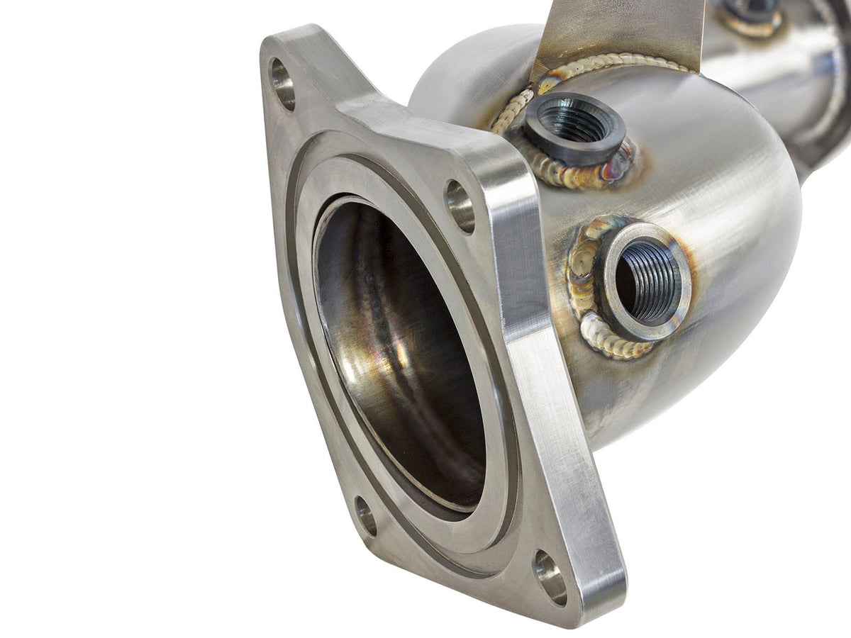 aFe Twisted Steel Down Pipe 3 IN 304 Stainless Steel w/ Cat - Cadillac ATS 2013-2019 / Chevy Camaro 2016-2019