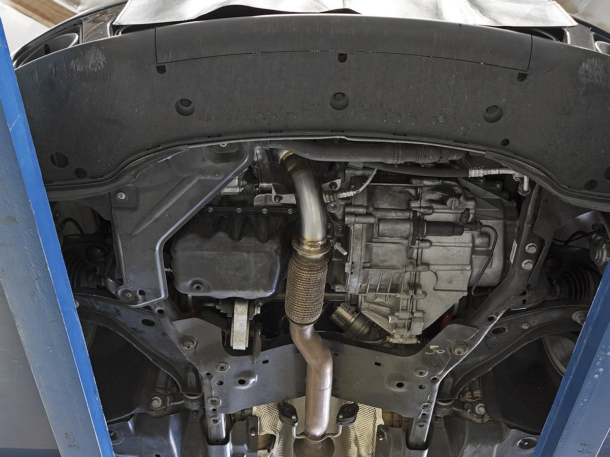 aFe Twisted Steel Down Pipe 2-1/2 IN 304 Stainless Steel w/ Cat - MINI Cooper S (R56) 2007-2015