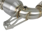 aFe Twisted Steel Down Pipe 3 to 2-3/4 IN 304 Stainless Steel w/ Cat - MINI Cooper S (F55/F56/F57) 2015-2019