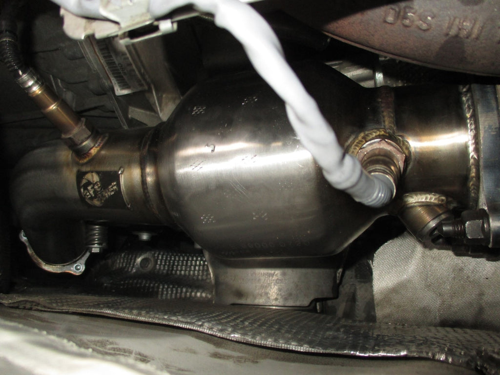 aFe Twisted Steel Down Pipe 3 IN 304 Stainless Steel w/ Cat - Audi A4/A5 2009-2016