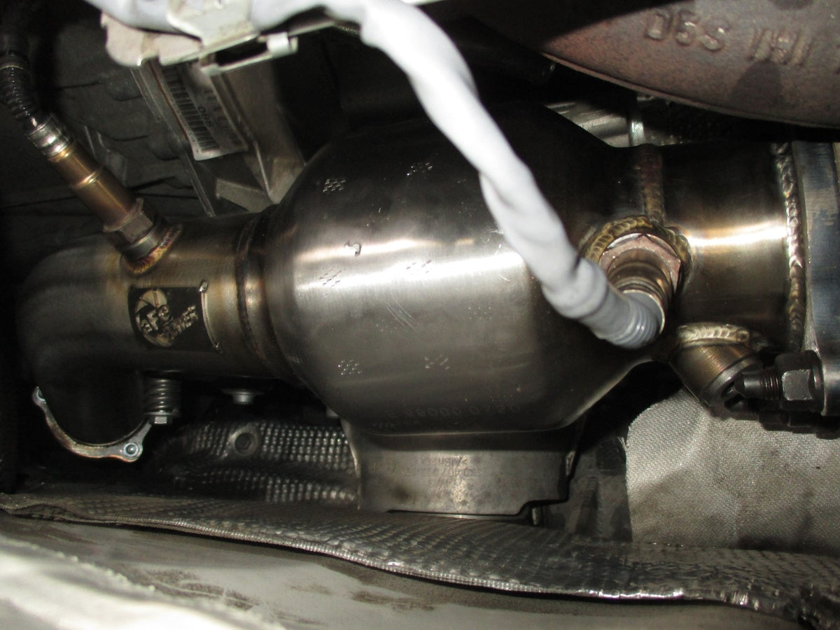 aFe Twisted Steel Down Pipe 3 IN 304 Stainless Steel w/ Cat - Audi A4/A5 2009-2016